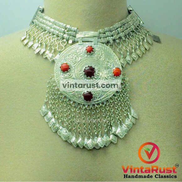 Silver Massive Pendant, Kuchi Handmade Classic Pendant With Dangling Leaf Style - Picture 1 of 10